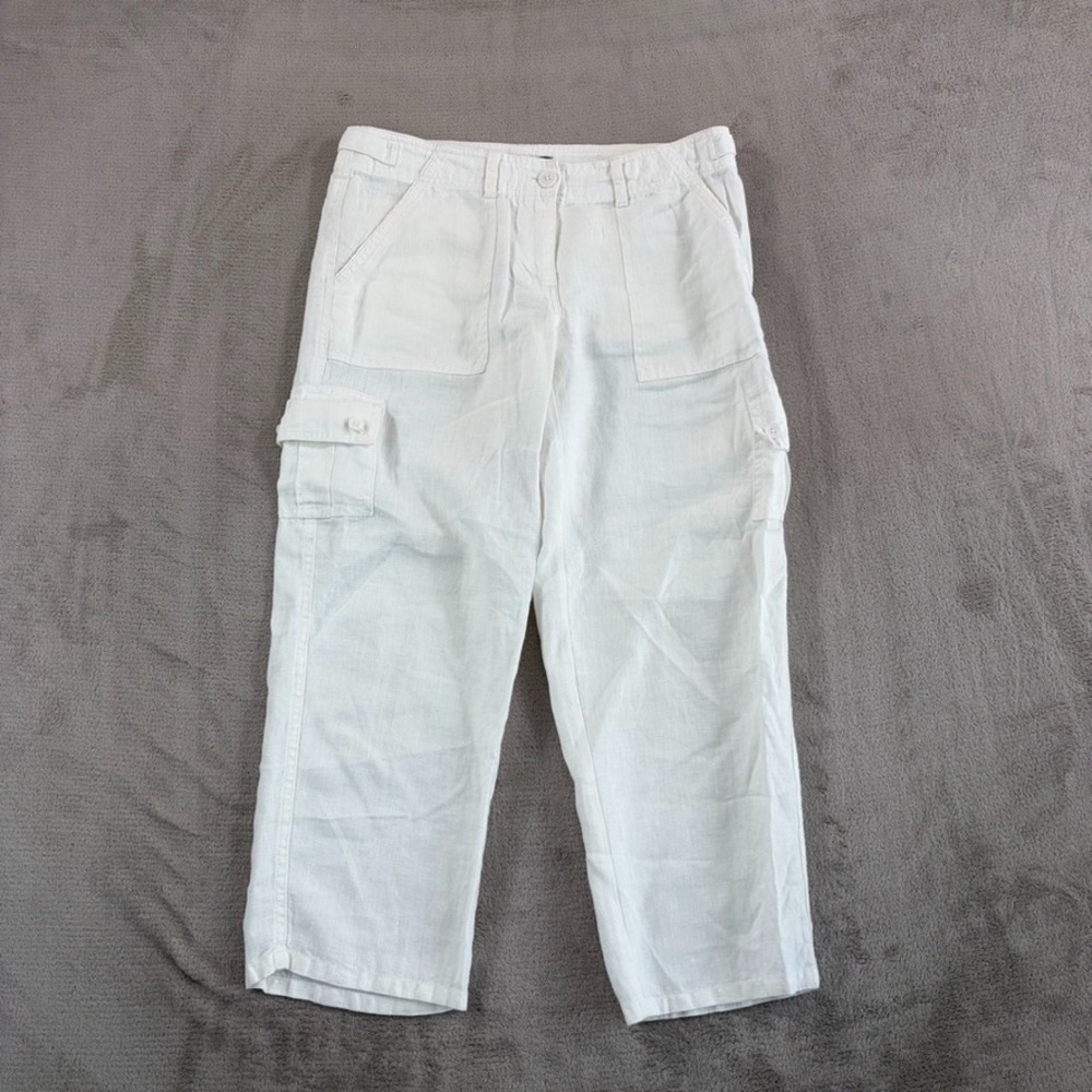 Tommy Bahama Two Palms Cropped Cargo Pants in White 100% Linen Women 2 Vacation